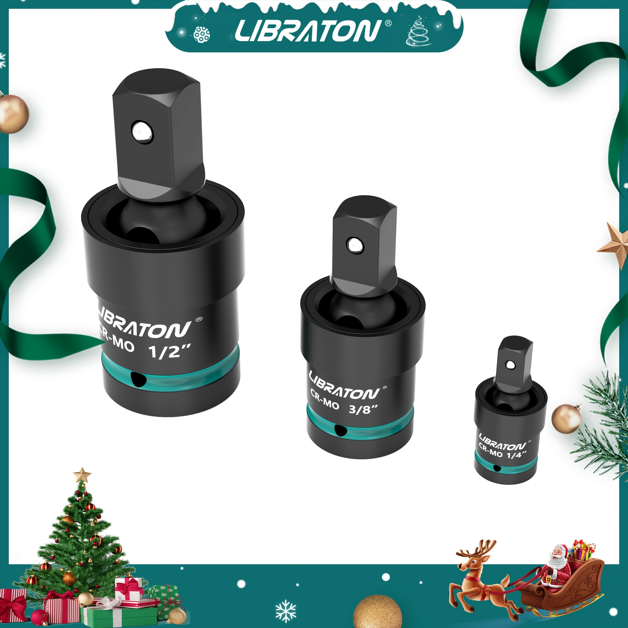 

Libraton 3pcs Impact Swivel Socket Set - Steel, Rust-resistant, Joint For 1/4", 3/8", 1/2" Drives, Libraton