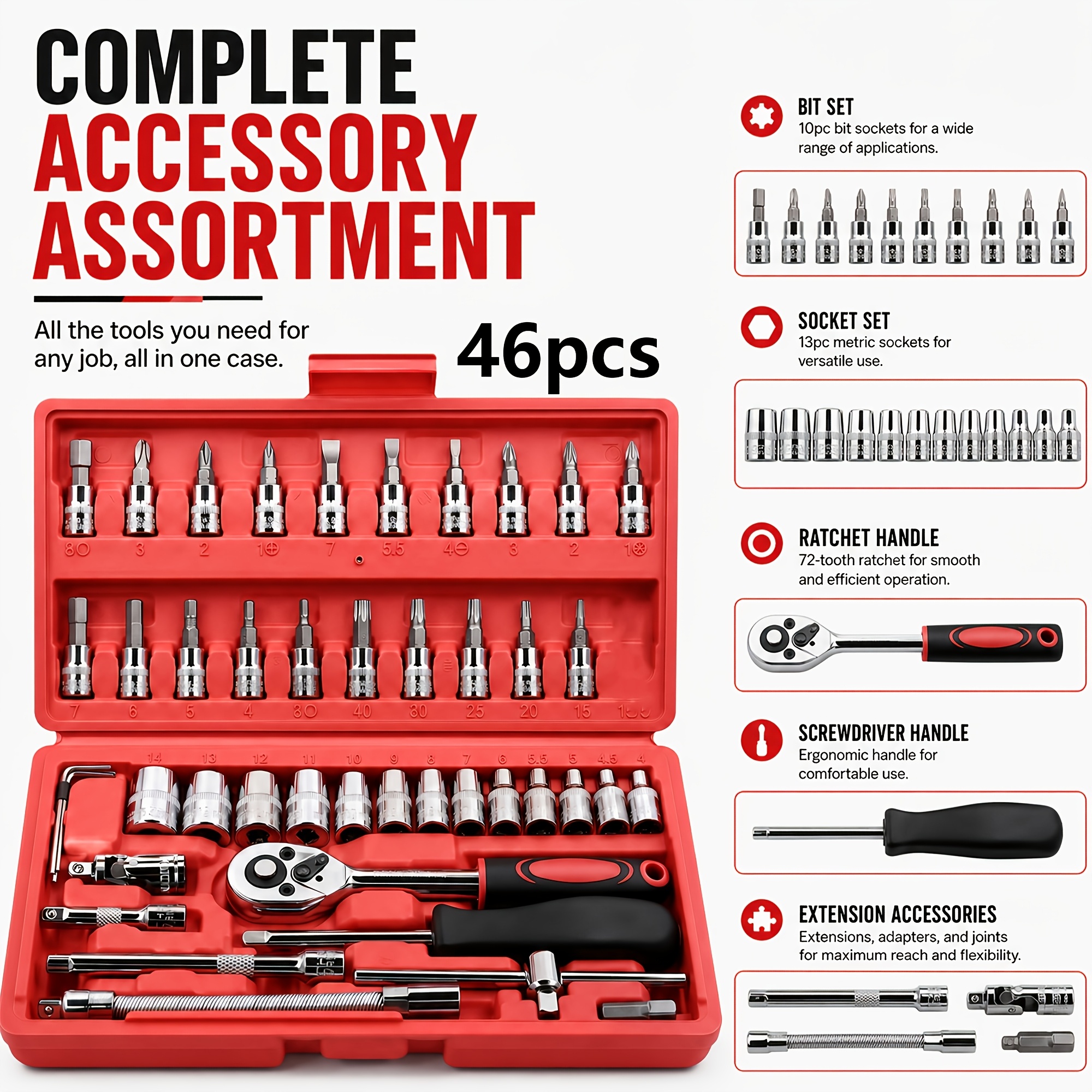 TEMU Mechanics Tool Set, 46/53/899pcs Socket Wrench Set, Impact Socket Set Or Complete Hand Tool Kit, 3/8" Drive Sae/metric Deep And Shallow Impact