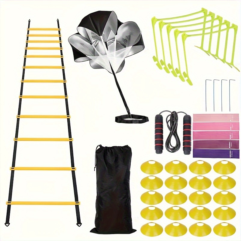 

Agility Ladder Training Kit - Pp Material, Includes Soft Resistance Parachute & Jump Grid For Fitness