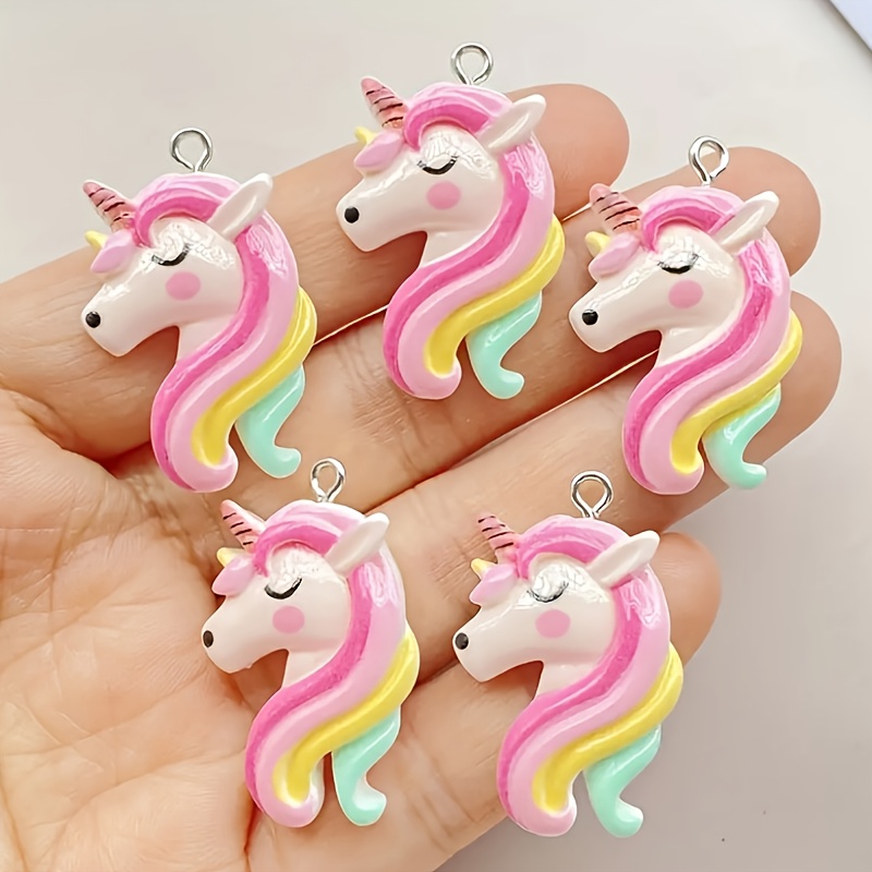 Image of 5pcs 's Day Resin Colorful Unicorn Pendant Jewelry Additions. Suitable For Chain Necklaces, Earrings, Pendant Crafting. Ideal Gift For Craft Enthusiasts