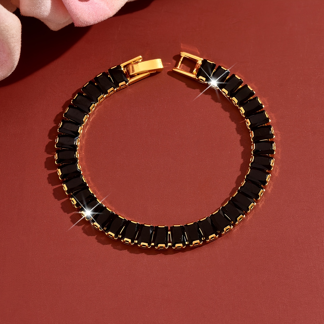 TEMU Unisex Square Bracelet, Copper Material, Inlaid With Rectangular Row Inlay Design, Neutral Bracelet, Easy And Light Luxury, High-end Feel,