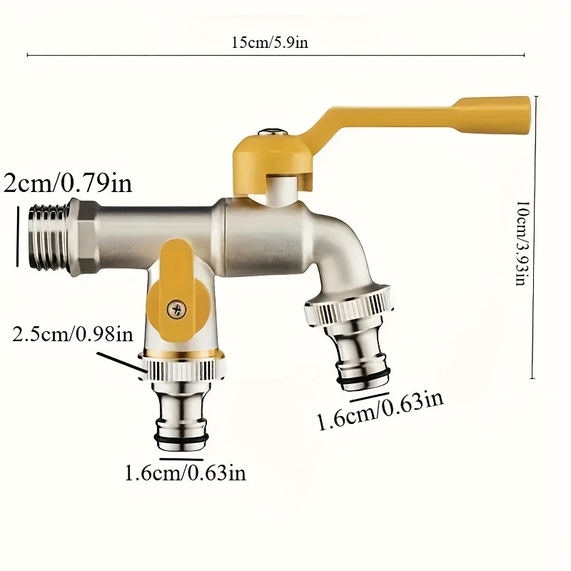 Image of 1pc Heavy-duty 304 Stainless Steel Garden Hose Faucet With Dual Outlet - Single Hole Installation, Compatible With Sprinklers And Hose Guns, Durable Outdoor Watering System