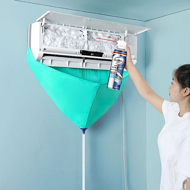 8pcs 95cm 37 4inch air conditioning cleaning hood with drainage pipe hanging air   washing bag reusable thickened waterproof summer cleaning tool details 3