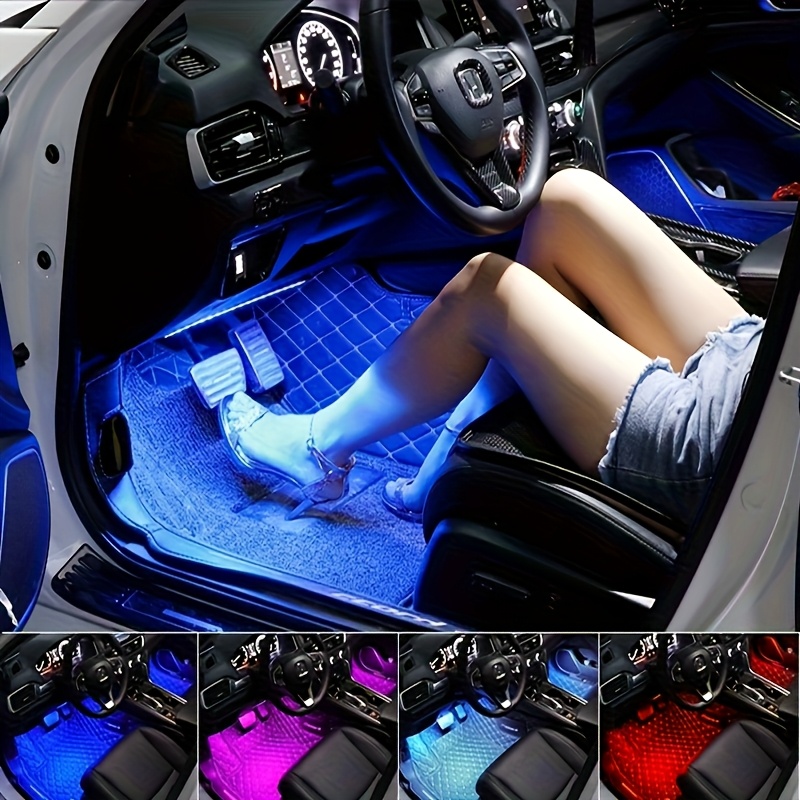 TEMU 4pcs 72-led Car Interior Lighting Kit Car Plug - 22.5cm/8.86inch With Music Sync, App Control, And Remote For Colored Floor Lights, No Batteries Required