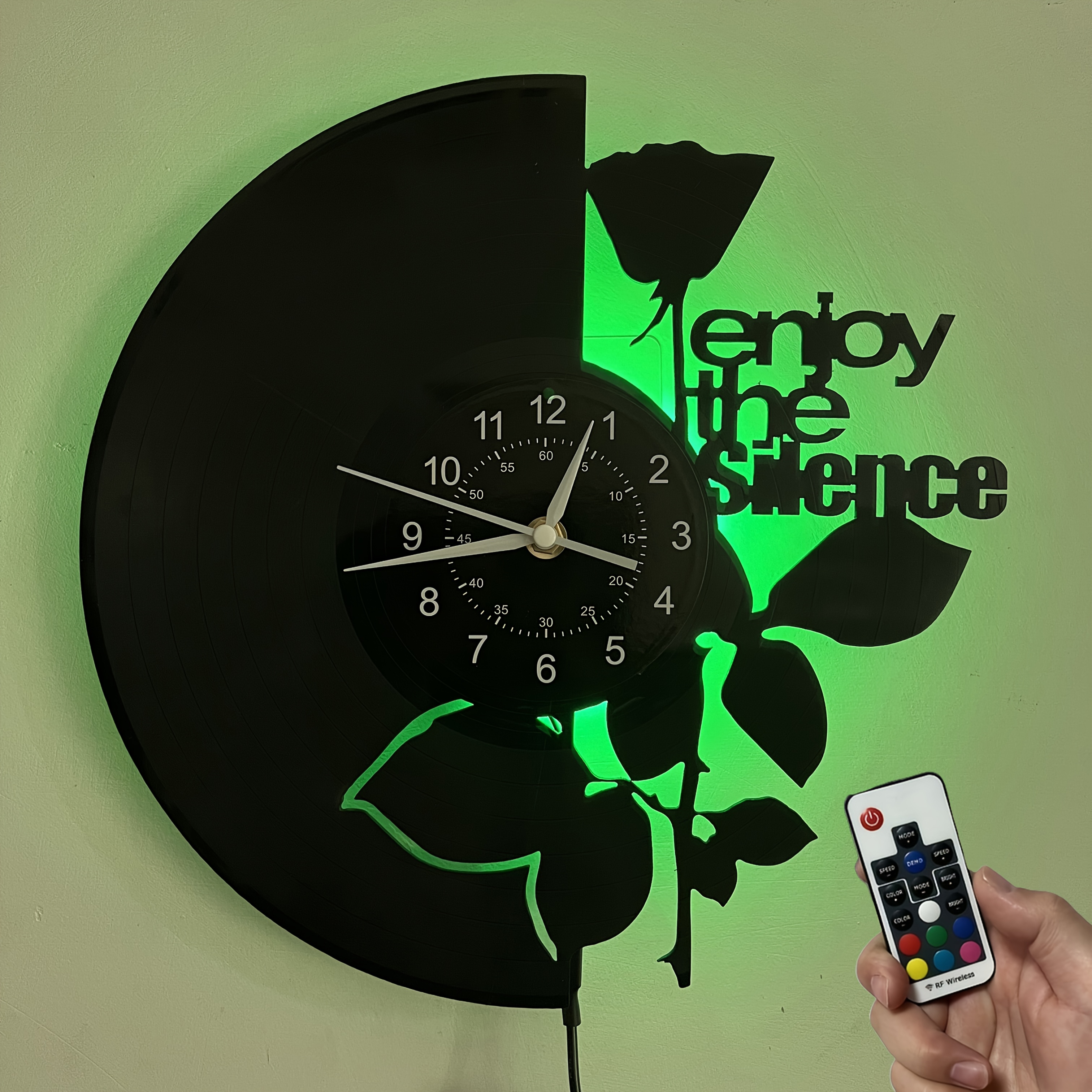 Image of Rose-shaped Colored Led Vinyl Wall Clock. An For Home Decoration. For Birthdays, Mother's Day, New Year's Day, Easter, Graduation, Christmas, Halloween, And Is Suitable For . A Silent Clock