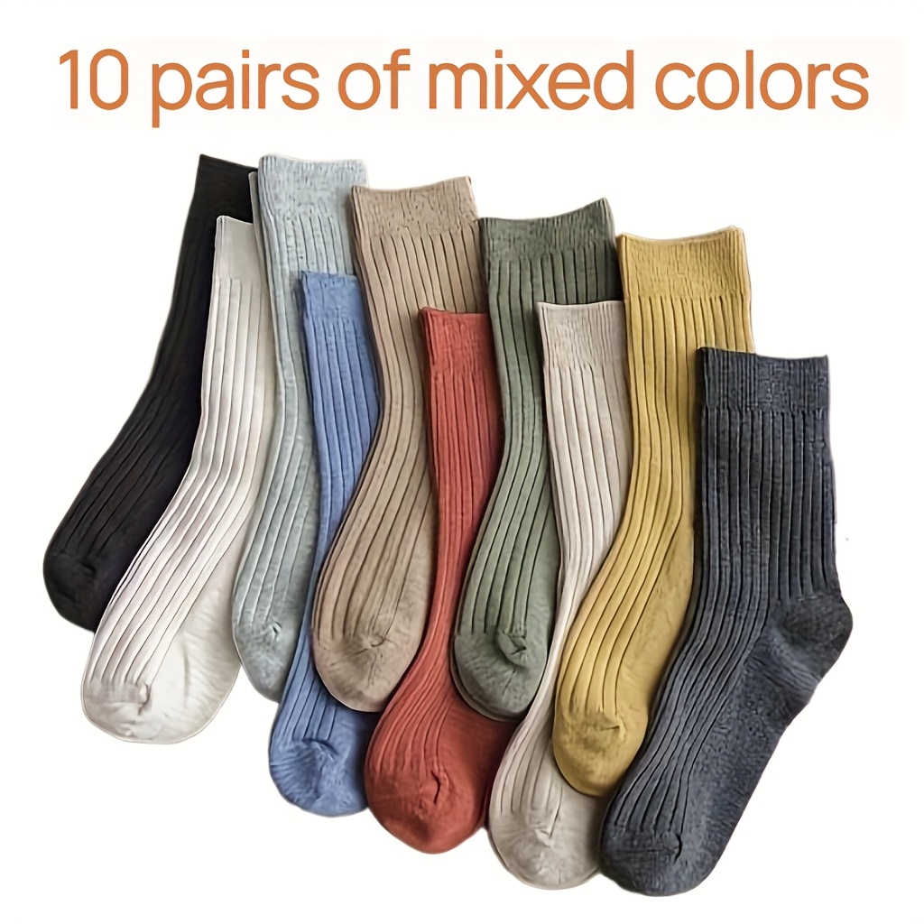 TEMU 10 Pairs Of Women's Mid Length Socks - , Versatile Solid Color Mid Length Socks In 10 Bright Colors, Comfortable And Fashionable, Suitable For