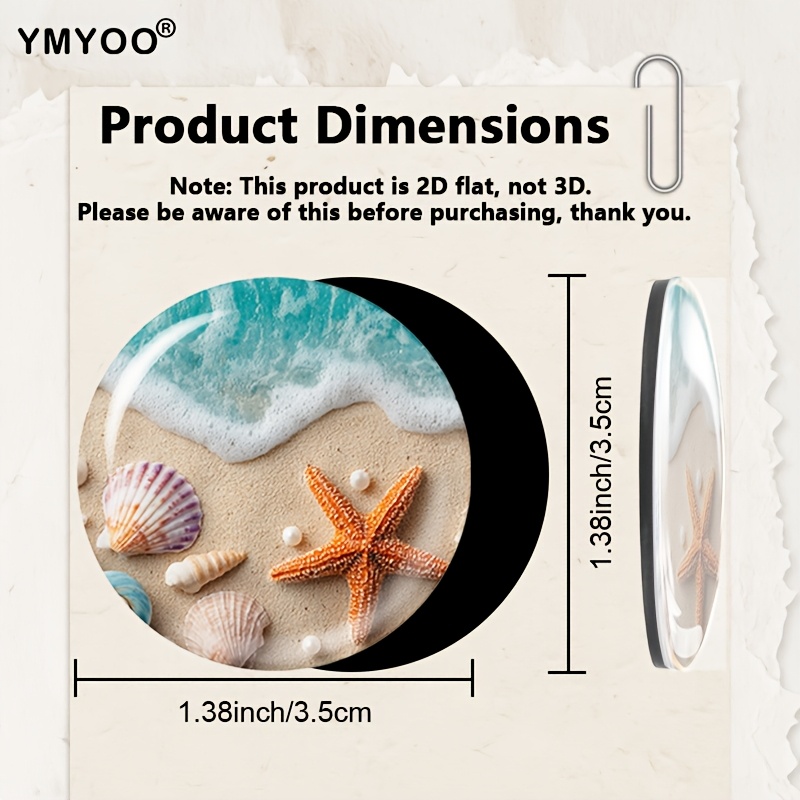 TEMU 2d Flat 10pcs Acrylic Fridge Magnets, Featuring Beautiful Beach Scenes With Starfish, Seashells, And Waves, Suitable For Home And Office