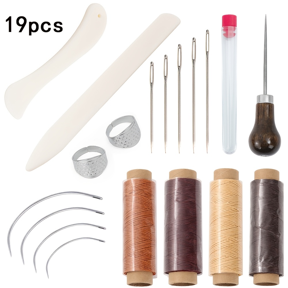 19pcs Diy Handmade Bookbinding Tools Kit - Complete Tool Set With Bone Creaser, Awl, Waxed Thread, Needles, And Thimble For Journal Repair, Scrapbooks, And Diy Binding Crafts