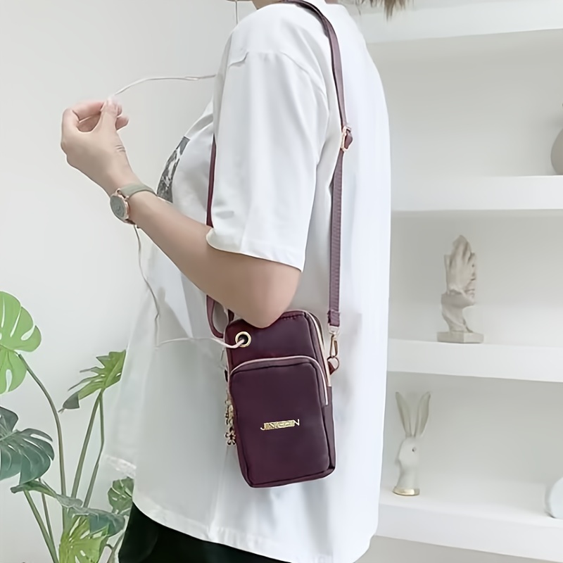 [Random Zipper Pull] Women'S Mini Crossbody Phone Bag - Lightweight Nylon, Adjustable Strap, Black, Vertical & Portable with Wrist Strap, Casual Summer Style, Casual Phone Bag | Minimalist Design | Lightweight Nylon, Small Crossbody Bag