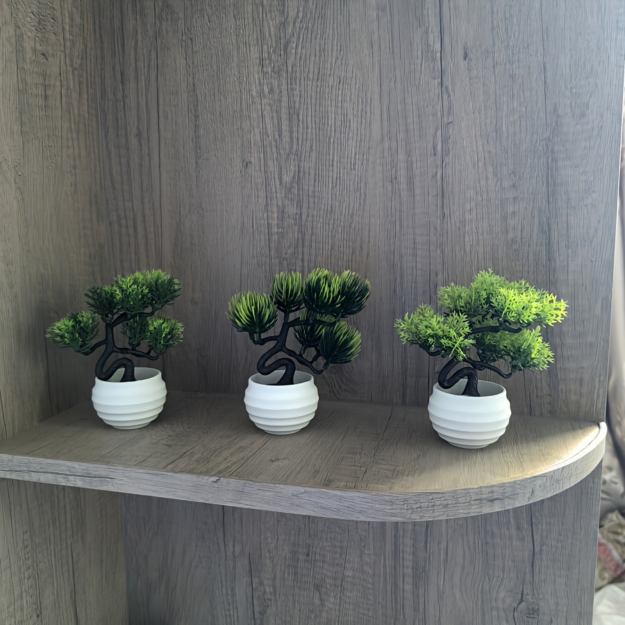 

3pcs Artificial Potted Plants, Plastic Greenery, Miniature Indoor Plants With Base, For Home Office Bedroom Living Room Bathroom Decor, Tabletop Decorations For Holidays