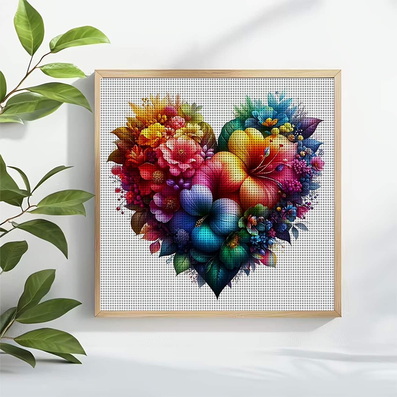 Cross Stitch Printed Kit, Frameless Colorful Flowers Heart Design