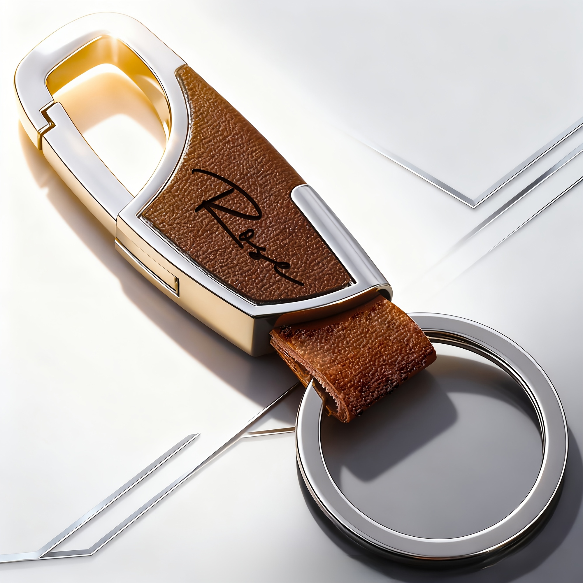 TEMU Personalized Custom Car Key Chain Diy Name Laser Engraving Design, Brown And Black Options Available, With Custom Name, Ring, Sturdy