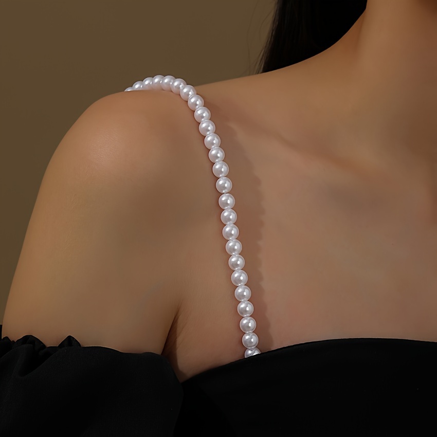 

2pcs Elegant & Sexy Bridal Faux Pearl Bra Straps, Beaded Invisible Shoulder Straps For Off-shoulder Gowns, Wedding Dress Accessories
