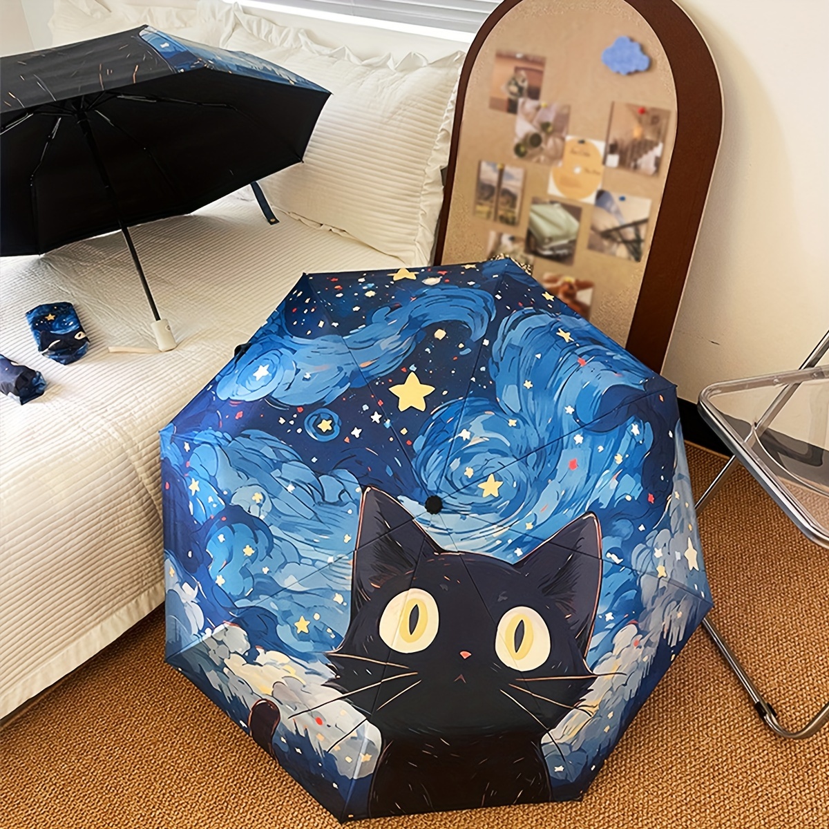 

Cute Cat Automatic Foldable Umbrella - (170t) Windproof Travel Umbrella With Uv Protection, With 8 Fiberglass Ribs, Compact For , Artistic