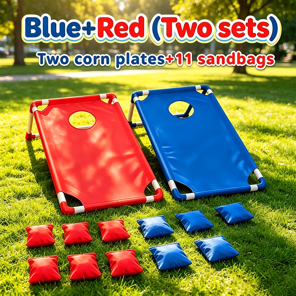 Image of 2 Red And Blue Throwing Boards + 11 Sandbags - Bean Bag Toss Game - A Family-friendly And Team-building Interactive Item, Suitable For Beach Vacations And Seaside Leisure Activities