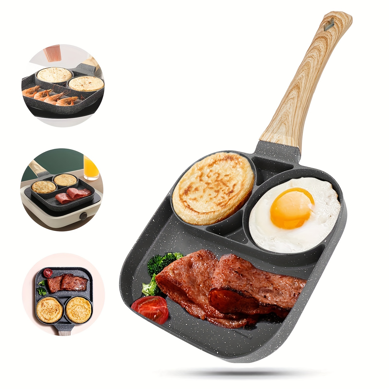 

1pc Egg & Hamburger Frying Pan, Non-stick Egg Pancake Maker With Wooden Handle For Induction Cooker And Gas Stove - Perfect For Eggs, Burgers, And More!