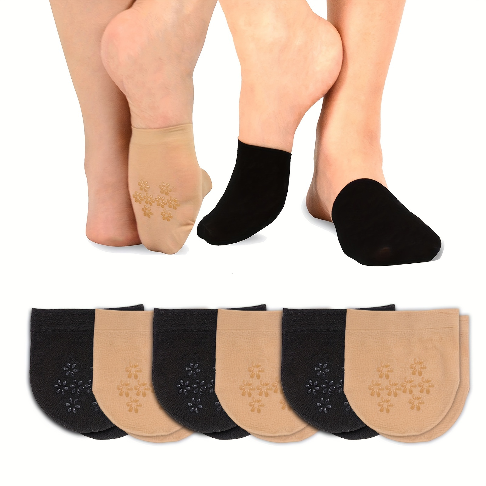 

6 Paires de Chaussettes Mi-Hautes pour Femmes, Couvre-Orteils Couture Respirant Antidérapant Invisibles en Nylon, Chaussettes Mules de Plage pour Talons Hauts d'Été