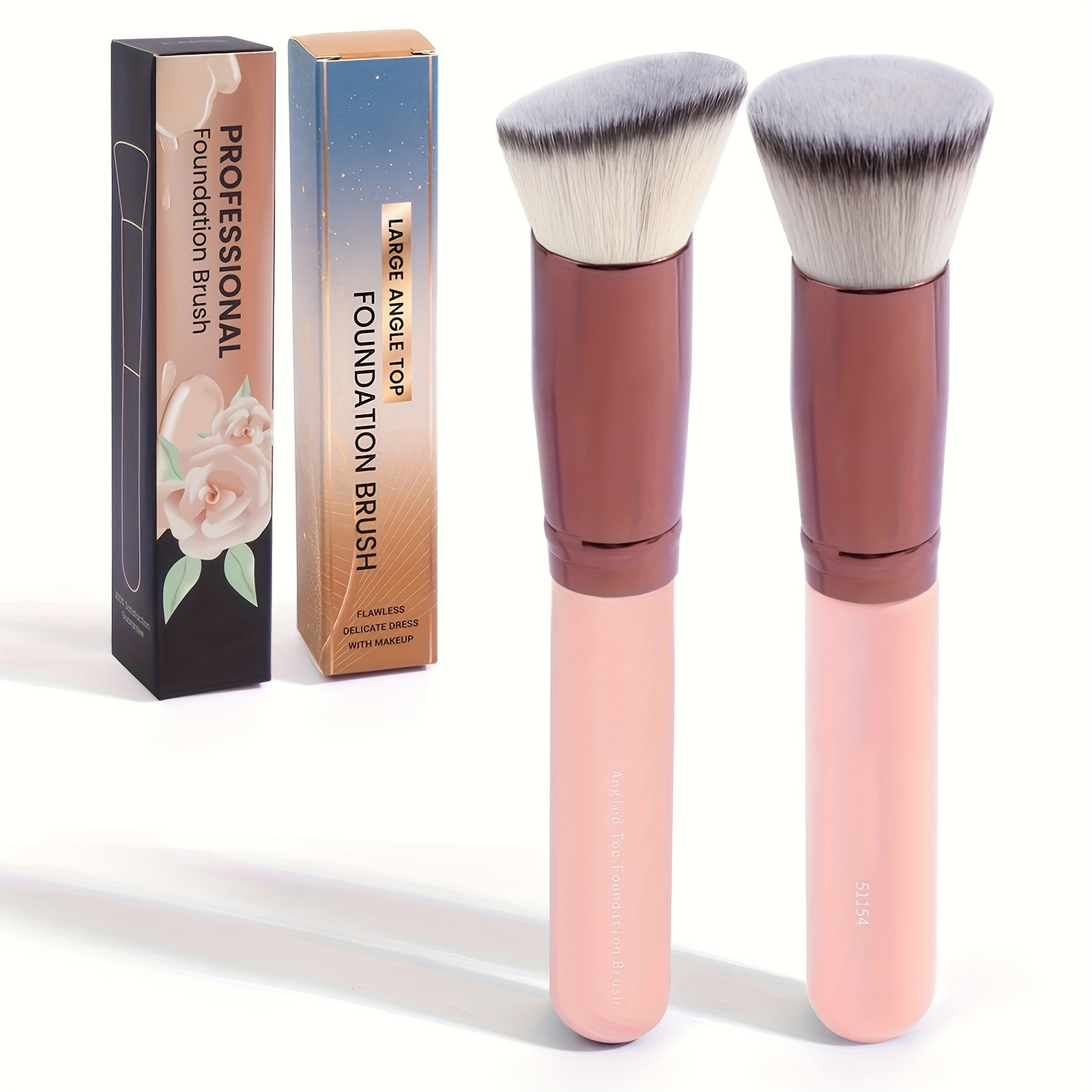 TEMU Pysean 2-pack Foundation Brush Set In Paper Box - Flat & Tapered Head Brushes, Face Brushes, Compact & Portable, Soft Bristles - Perfect Makeup