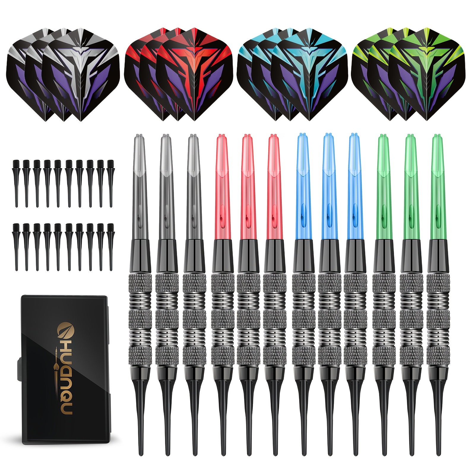TEMU 12pcs Multicolor Soft Darts Set, 17g Darts, 4 Different Color Flight Shaft Combinations, Different Needs, Beginner- Darts, To Electronic