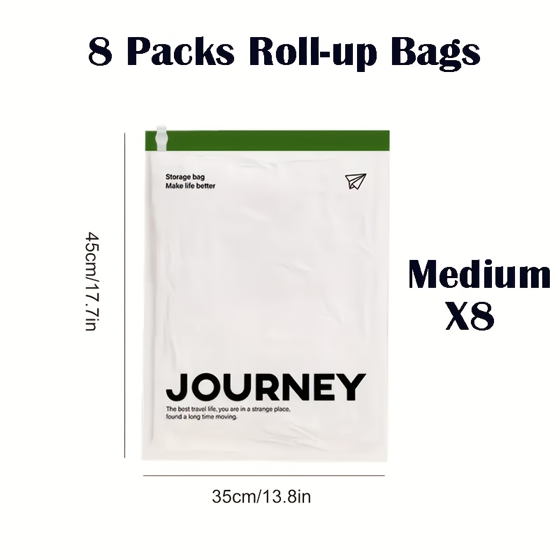 Image of 8pcs Set Of Large, Medium, And Small Compression Bags - Space- Bags - No Vacuum Or Pump Needed For Travel. -roll Storage Bags, Suitable For Travel Enthusiasts. Put In Bags, Storing Wet And Dry Items.