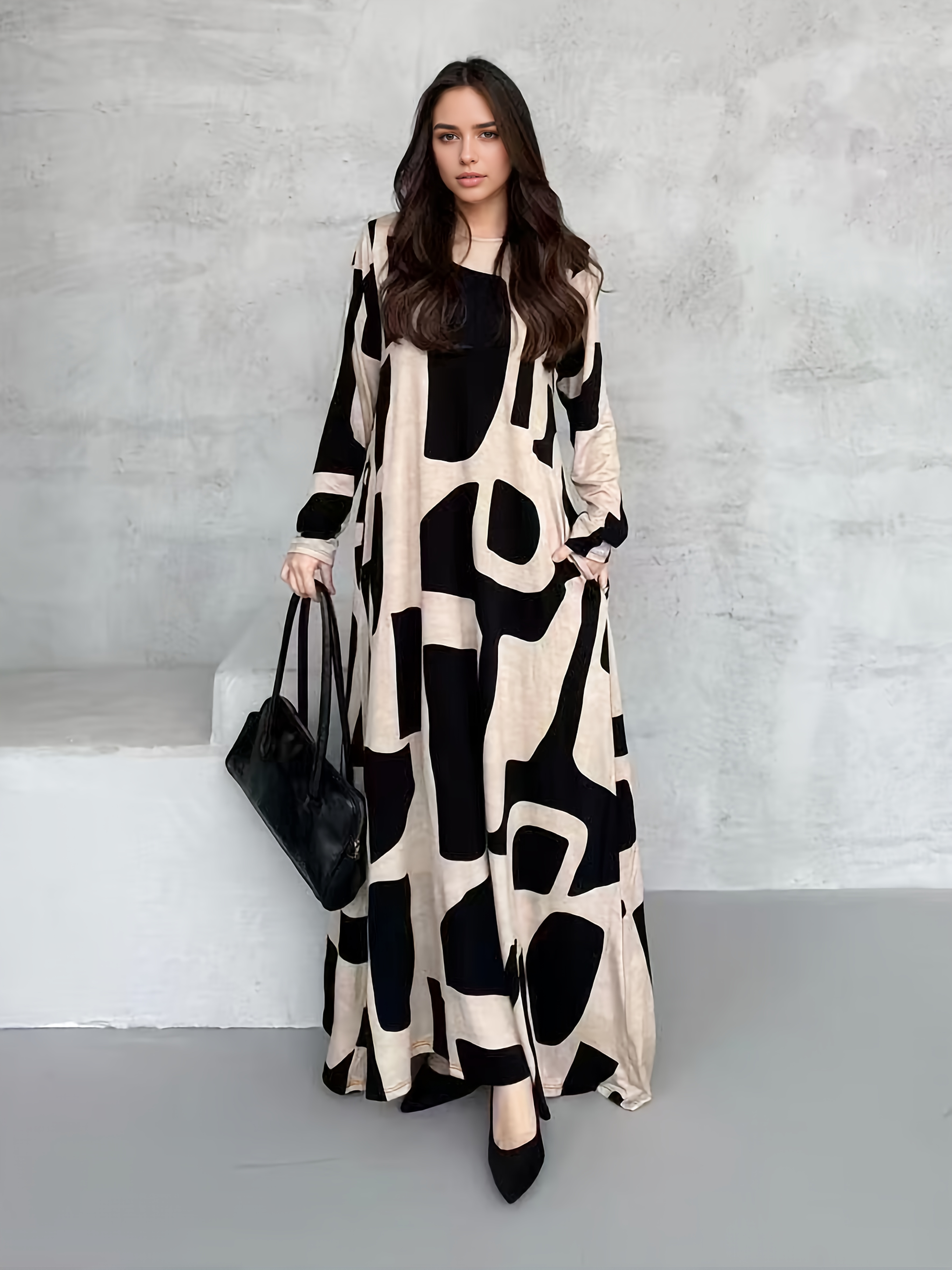 European Womens Casual Dress Long Sleeved