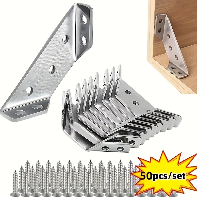 

50pcs Rust-resistant T-type Corner Braces - Metal L Bracket Connectors For Wooden Frame Construction, Furniture Shelf Building