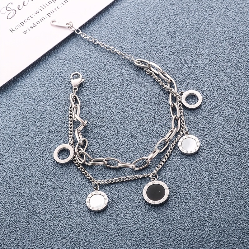 TEMU 304 Stainless Steel Women's Bracelet, Small Round Brand Bracelet, , Suitable For Women' Gatherings, Holiday Gifts, Birthday Gifts,
