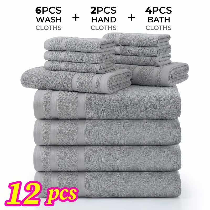 TEMU 24/12pcs Bath , Solid Blend Bathroom Towel, 8/4 Bath Towels +4/2hand Towels + 12/6washcloths, Multiple Colors , Soft And Absorbent, Family Towel