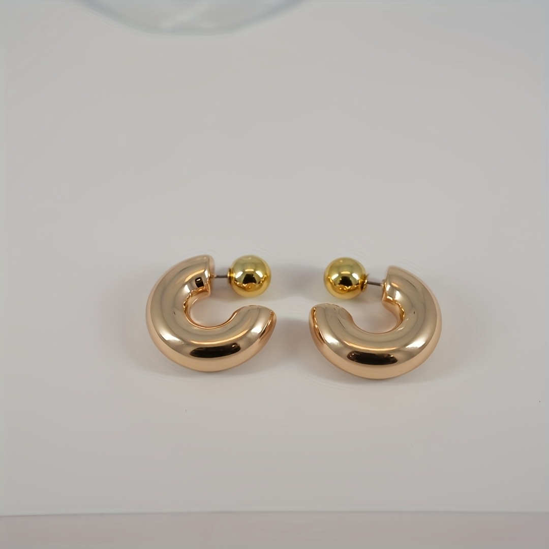 Modern C Shape Dangle Earrings with Golden Accents