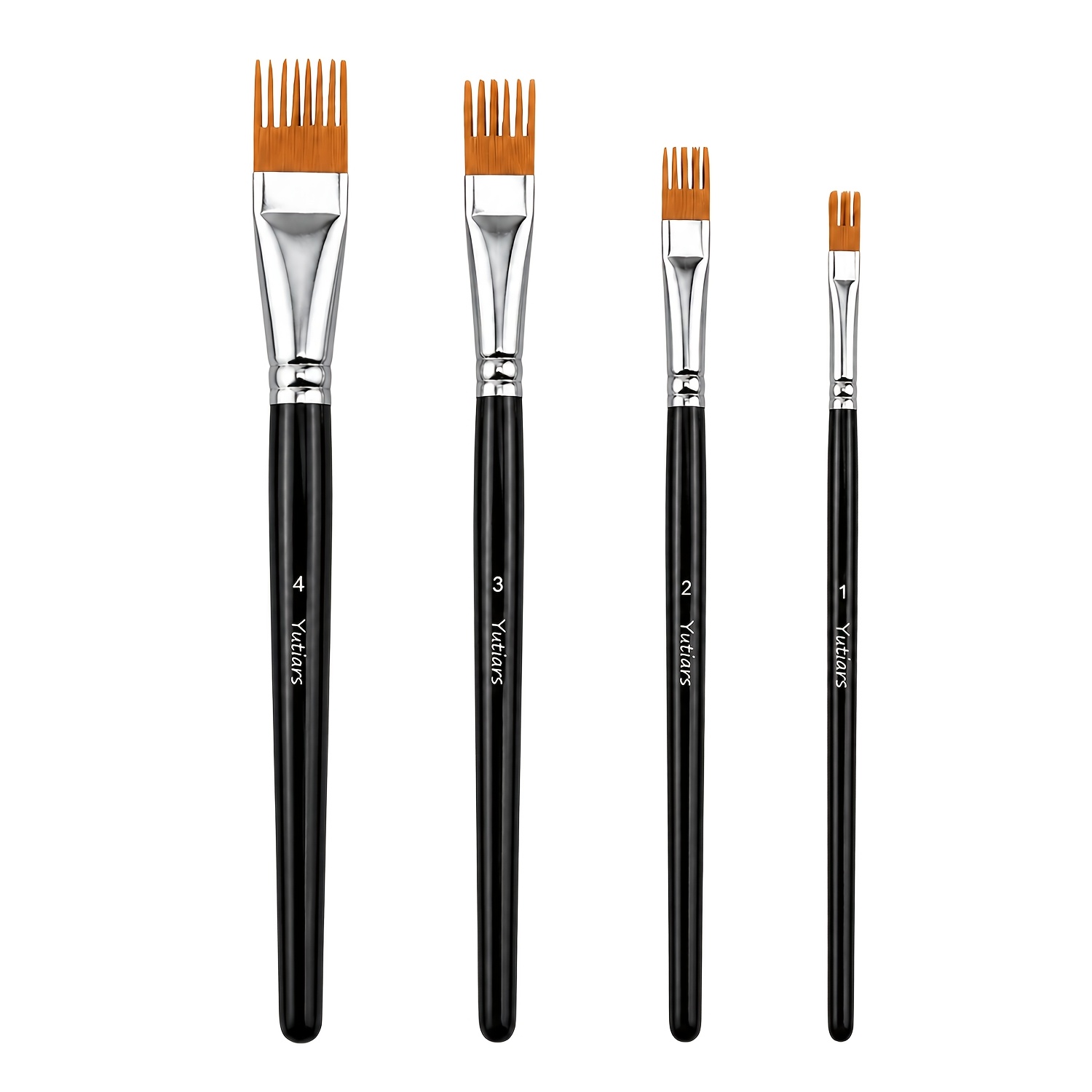 TEMU 4pcs Paint Brush Set With Comb Bristles, Rake Texture Brushes With Black Handles For Acrylic, Oil And Watercolor Painting, Create Grass, Hair,