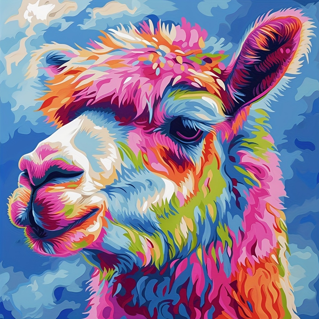 

1pc 40x40cm/15.7x15.7in Without Frame Diy Large Size 5d Diamond Art Painting Colorful Alpaca, Full Rhinestone Painting, Diamond Art Embroidery Kits, Handmade Home Room Office Wall Decor