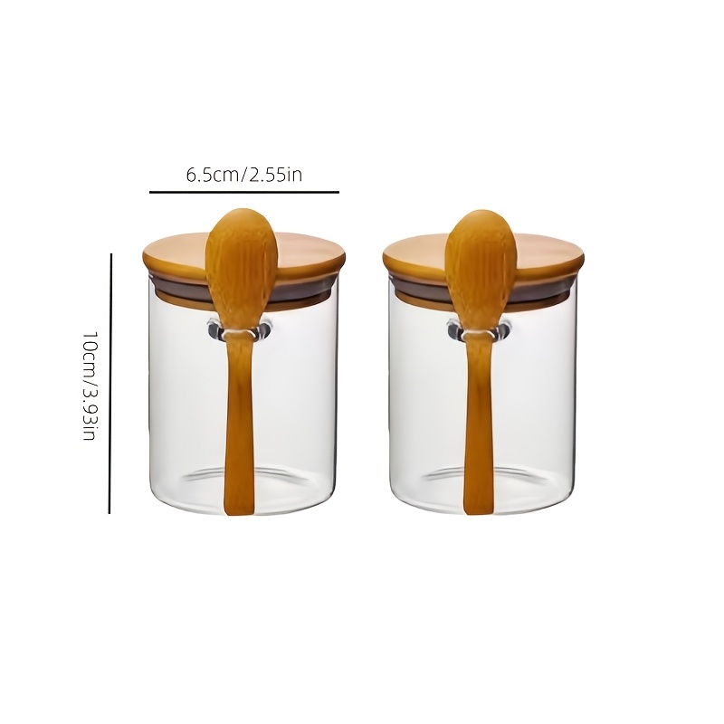 Image of 2pcs Set: 2 Glass Sealing Storage Jars With Lids And 2 Spoons. Reusable Round Storage Containers, Ideal For Coffee, Sugar, Tea, Salt, Candy, And Spices | A Kitchen Storage Essential