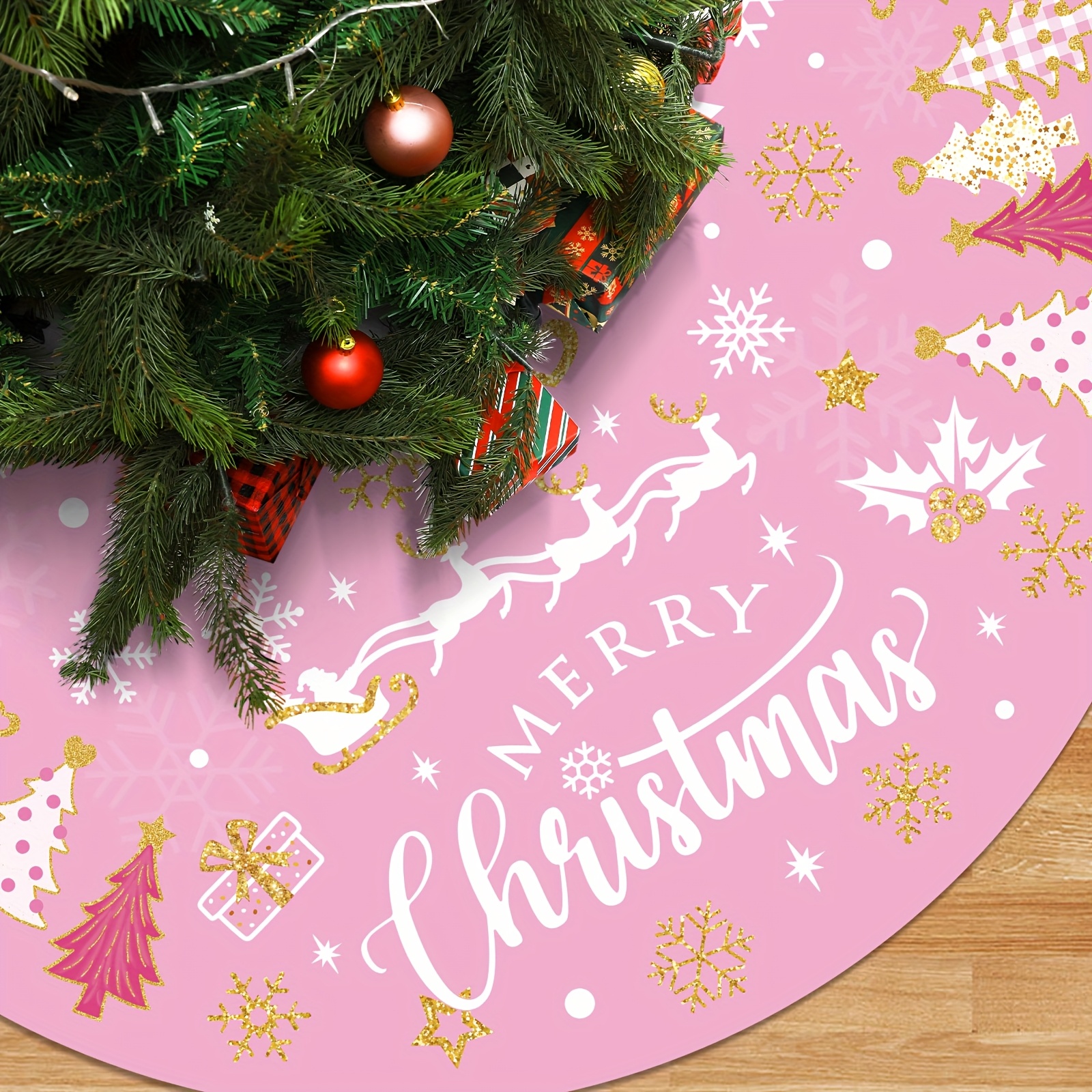 TEMU 48-inch Soft Plush Christmas Tree, Festive Tree Collar For Home Decor, Perfect For Christmas Tree Decorations (in Pink)