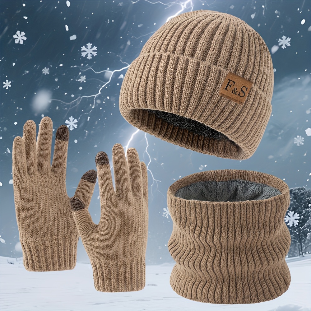 Lot de Trois Bonnets Tricotés Épais Doublés pour Jeunes - Automne et Hiver, Ensemble Mixte Unisexe, Bonnet Chaud Décontracté pour Extérieur, Bonnet de Ski Polyvalent et Tendance, Bonnet de Cyclisme, Bonnet de Crâne pour Temps Froid, Chapeaux de Saison,Bonnet élégant,Ajustement Extensible,Lavable en