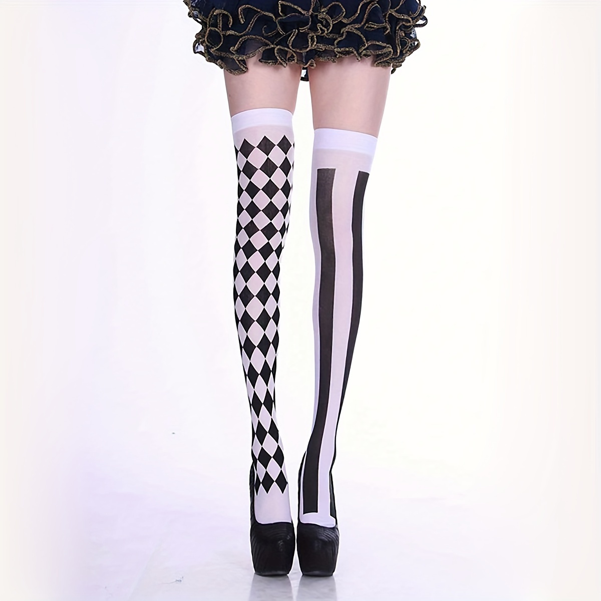 

Chic Black & White Over-the-knee Socks For Women - Stretchy Polyester , Hand Washable