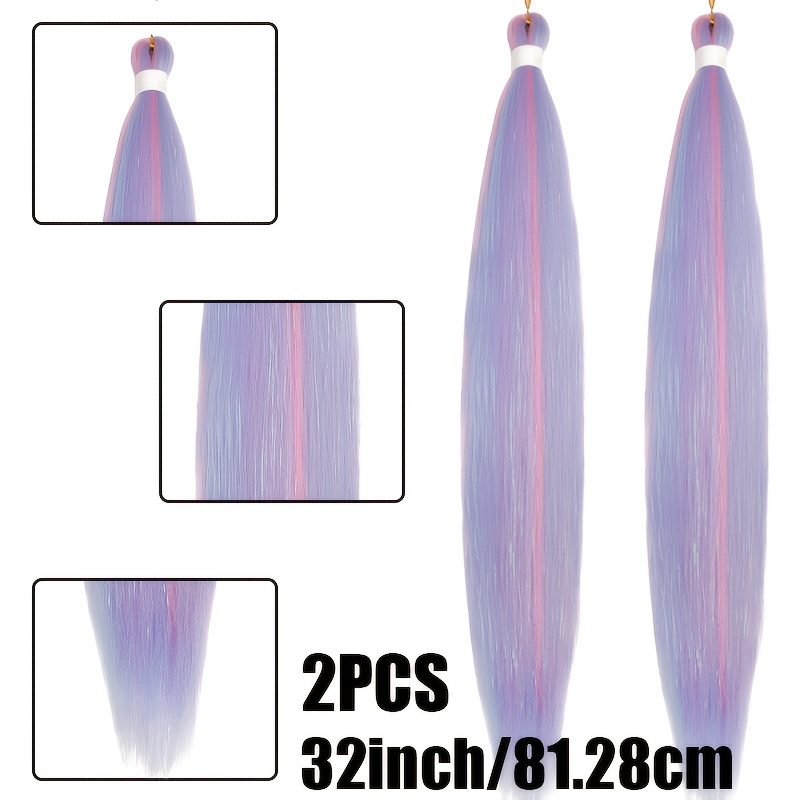 TEMU 32 Inch Ombre Tinsel Pre-stretched Synthetic Braiding Hair 2pcs Set, Colorful Dress-up Wigs For Holiday Cosplay; Texture, Ideal For Christmas &