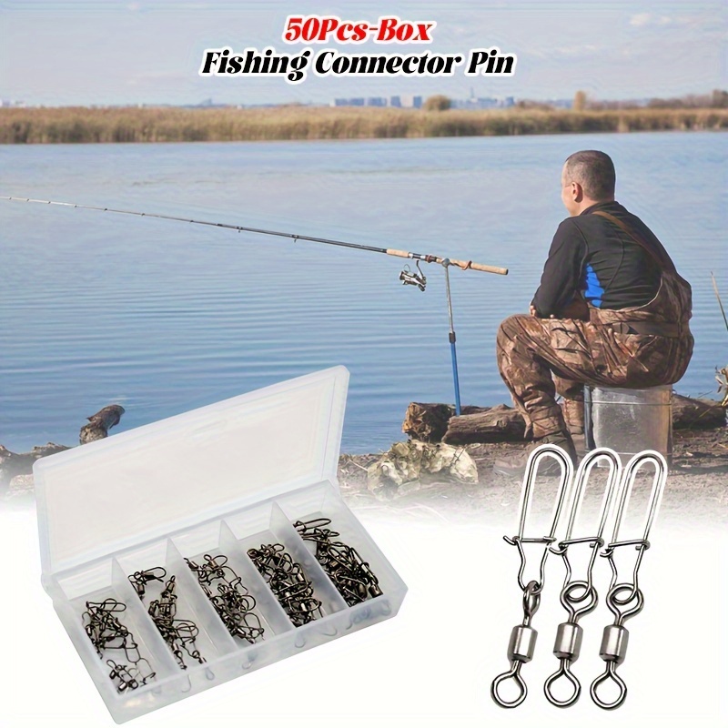 

50pcs/box Stainless Steel Fishing Connector, Bearing Rolling Snap Swivels, Fishing Accessories For Lure Hook