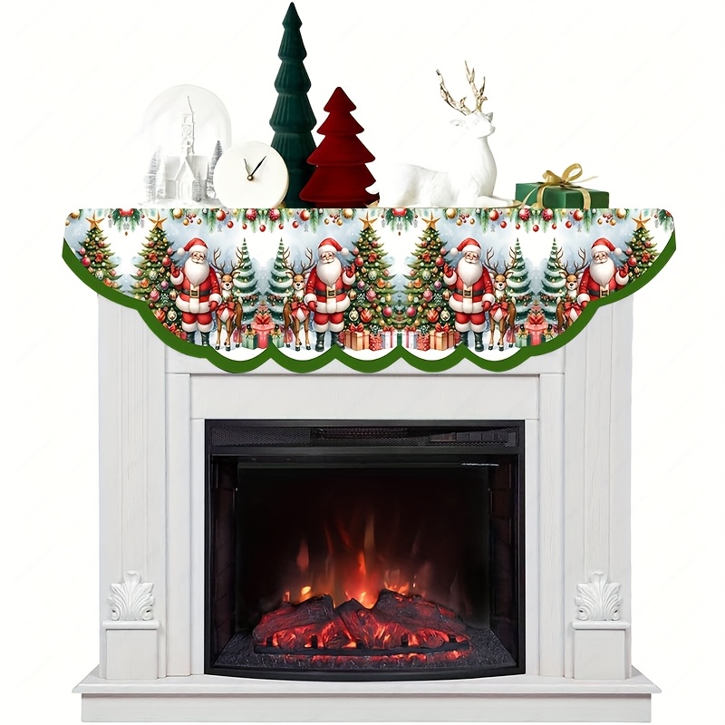 TEMU 1 Bufanda Festiva para Chimenea de Navidad - Diseño de Santa y Reno con Detalles de , 100% Poliéster, 19.6"x78.7" - Ideal para Decoración