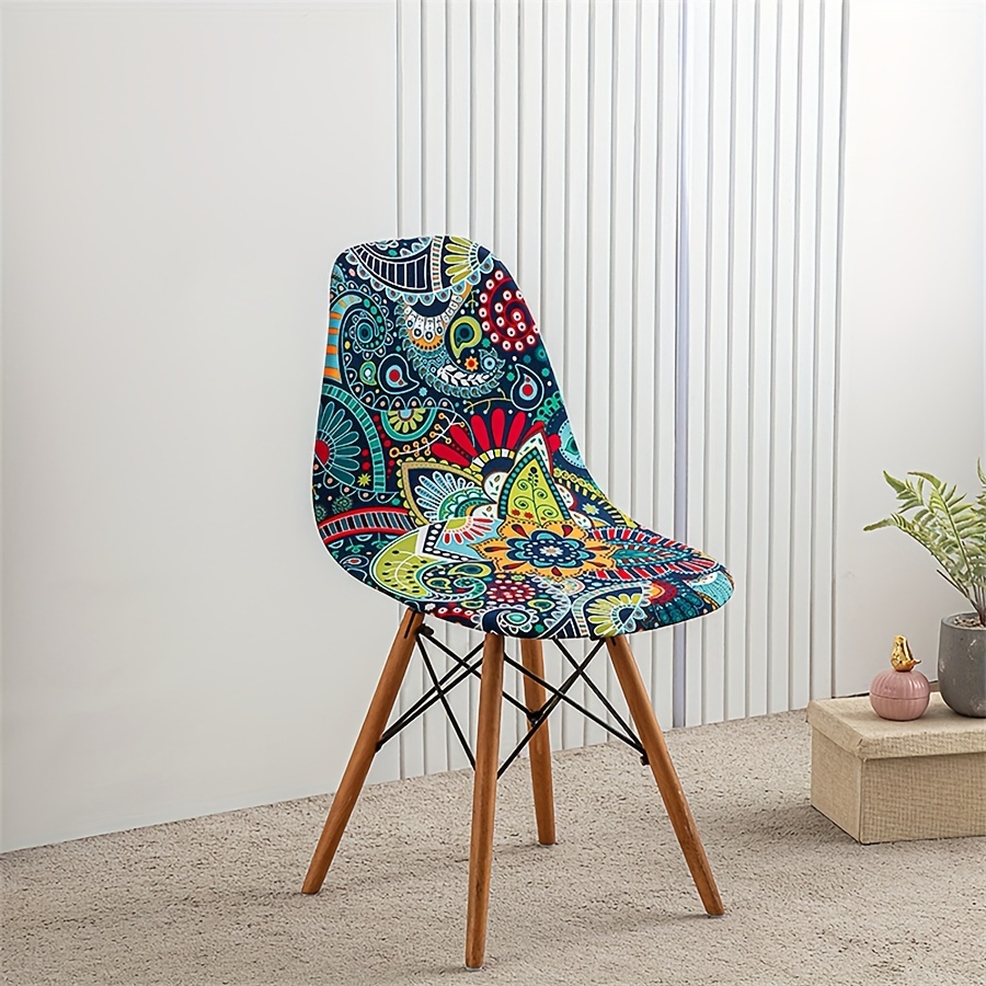 E-shop 1 Stück Bohemian-Stil dehnbare Schalenstuhlbezug mit lebendigem Blumen- Paisley-Muster – Elastischer, -Polyester-Mischbezug für -Stühle,