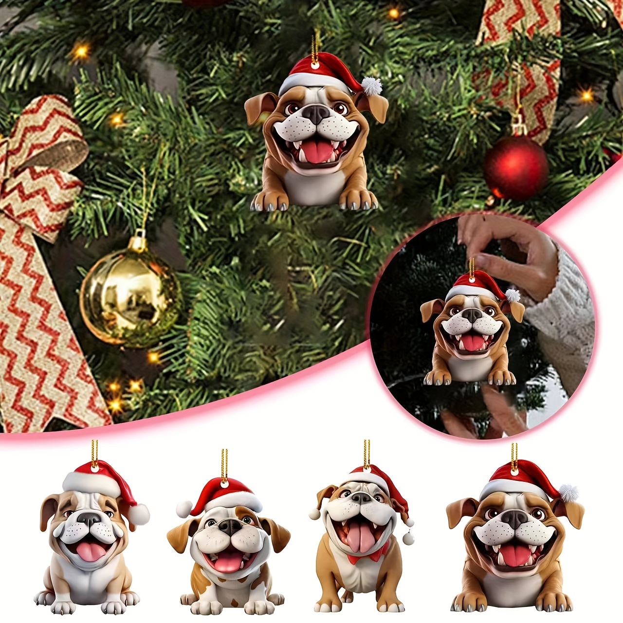 

Classic Bulldog Christmas Tree Ornaments Set Of 4 - Acrylic Dog Pendant Drops & Finials With Hd - Hanging Decorations For , , Thanksgiving, New Year, Birthday & Bachelor Parties - No Power Needed