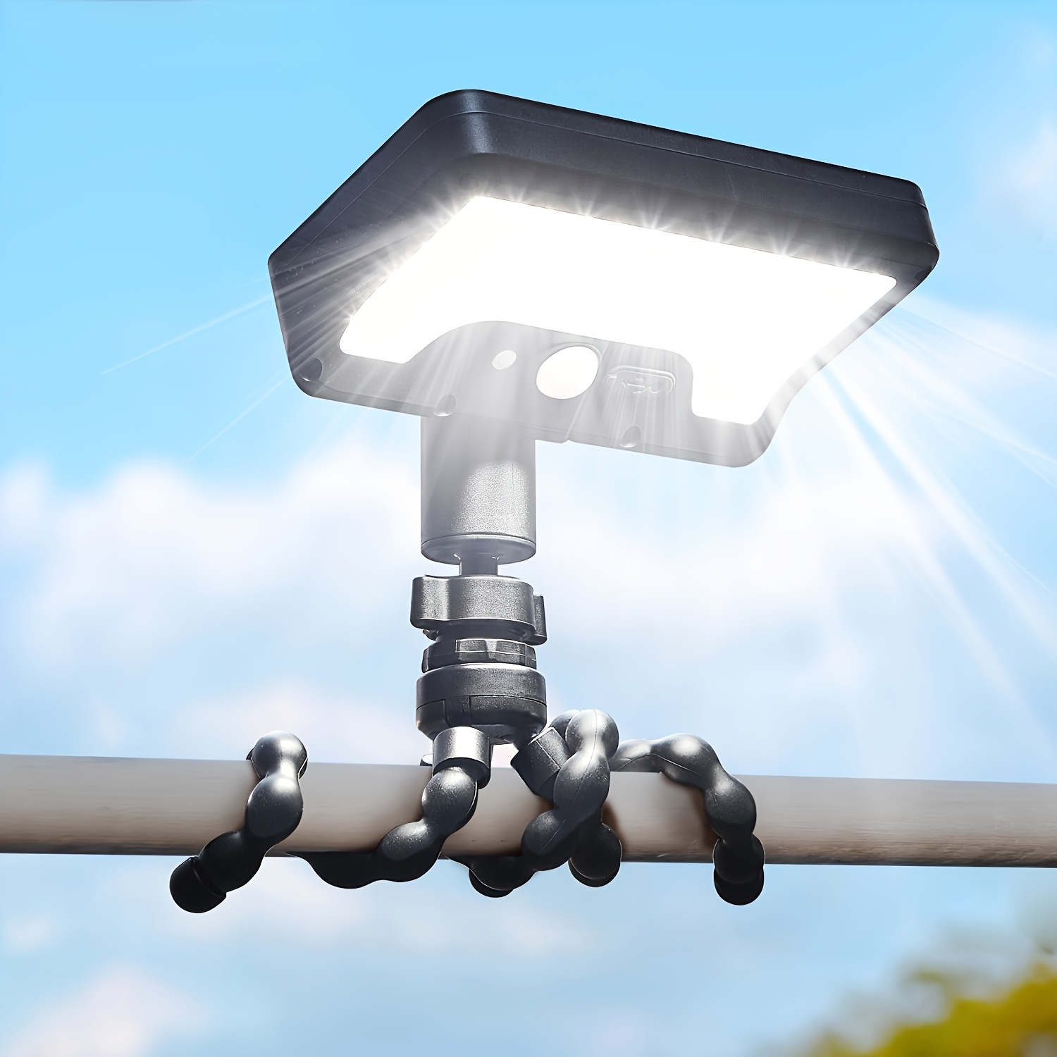 1 2pcs solar motion sensor light solar camping light 92 led   mode clip on solar floodlight with usb rechargeable safety light flexible octopus tripod suitable for yards and campsites