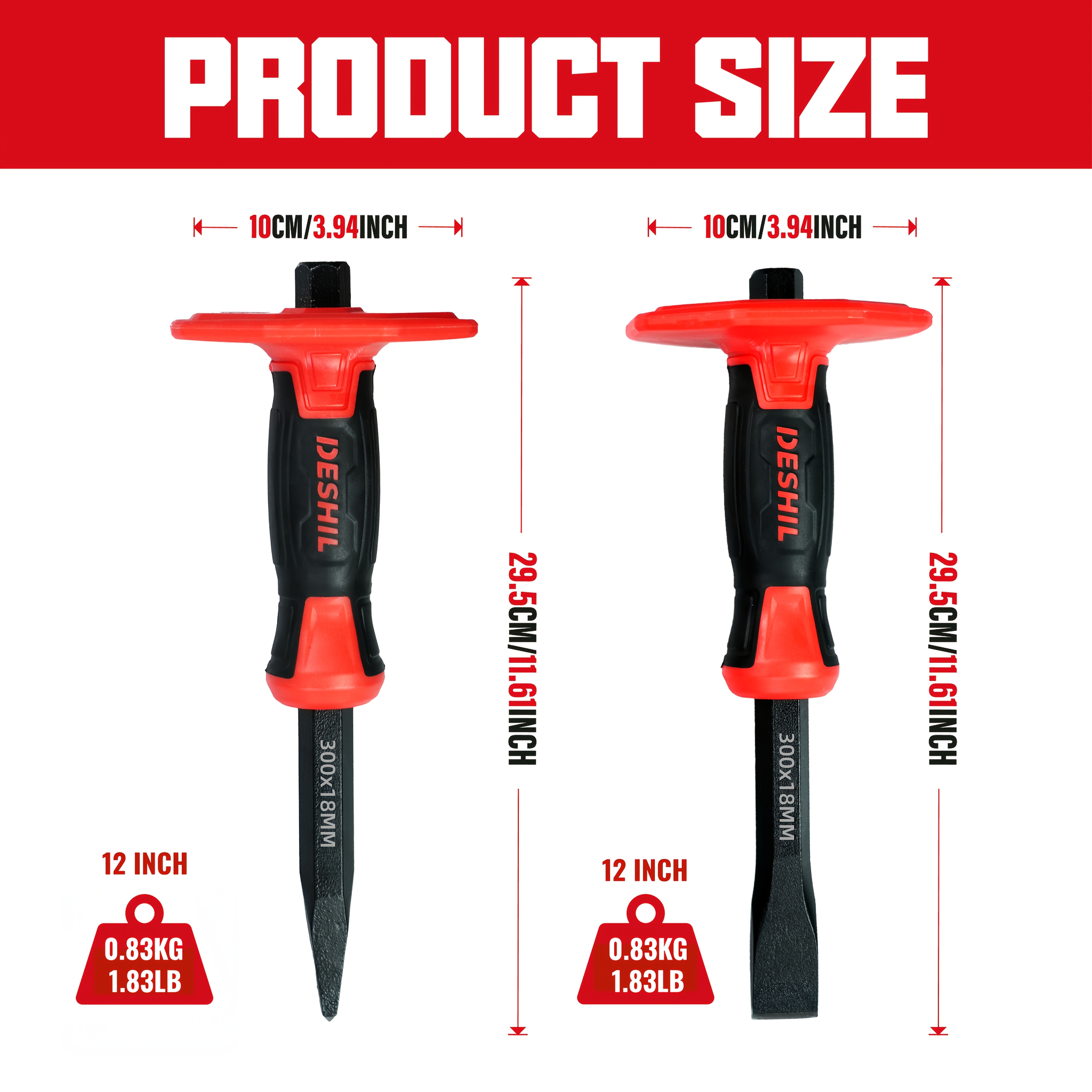 Image of 10-inch/12-inch Heavy Duty Flat And Point Masonry Chisel Set, Tpr Anti-smash Handle And Chisels, Suitable For , Masonry, Carving, And Concrete Breaking, Used With Stone .
