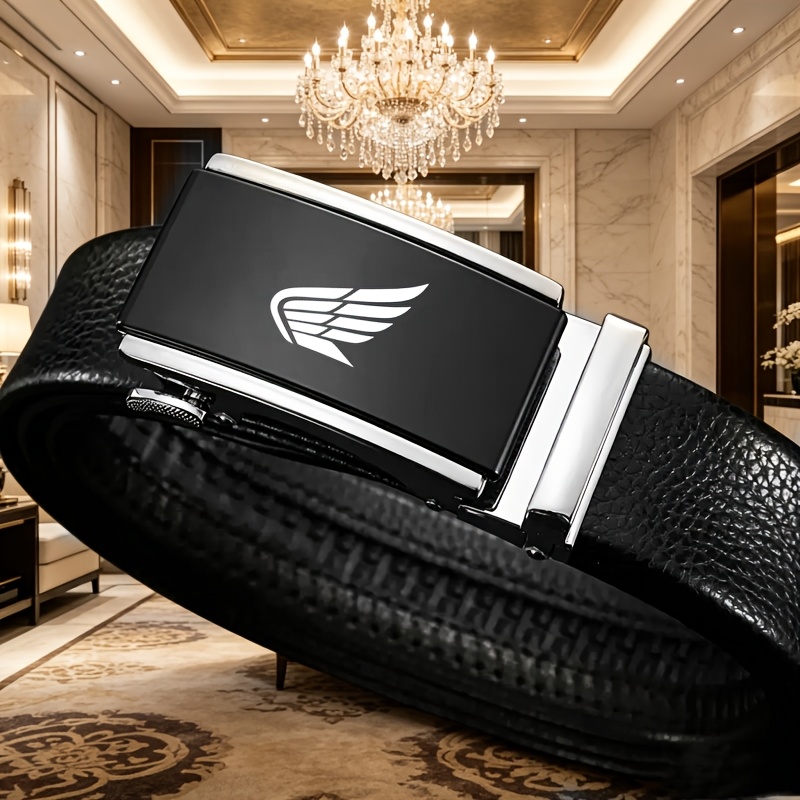 TEMU Men's Motorcycle Belt With Automatic , Easy To Adjust, Durable, Wear-resistant, And Resistant To Deformation. Suitable For Jeans, Travel, And