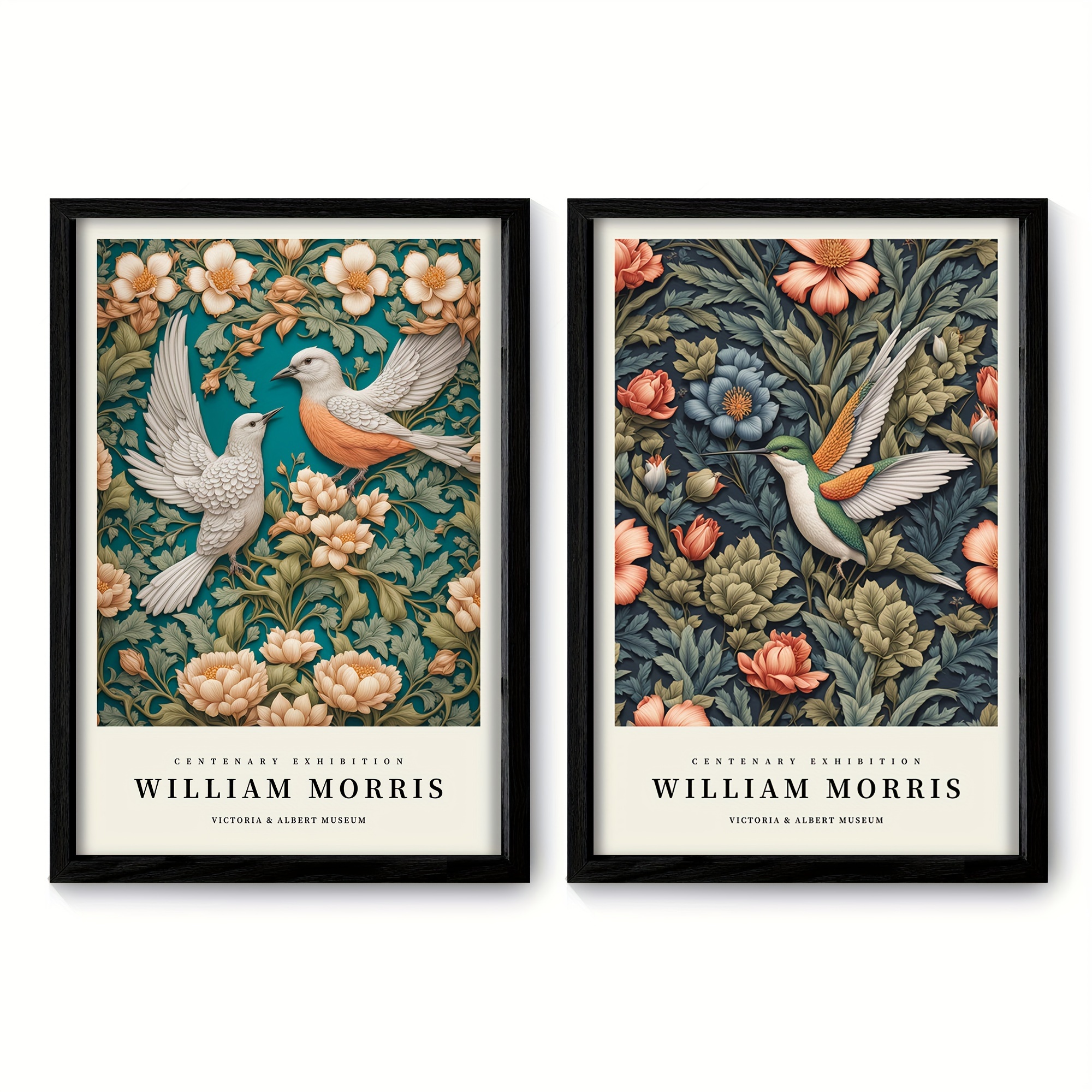

2pcs, William Morris Framed Wall Art, Vintage Colorful Abstract Patterns Pictures, Inspirational Nature Floral Flowers Canvas Art For Living Room Bedroom Office Home Decor, Wood Frame