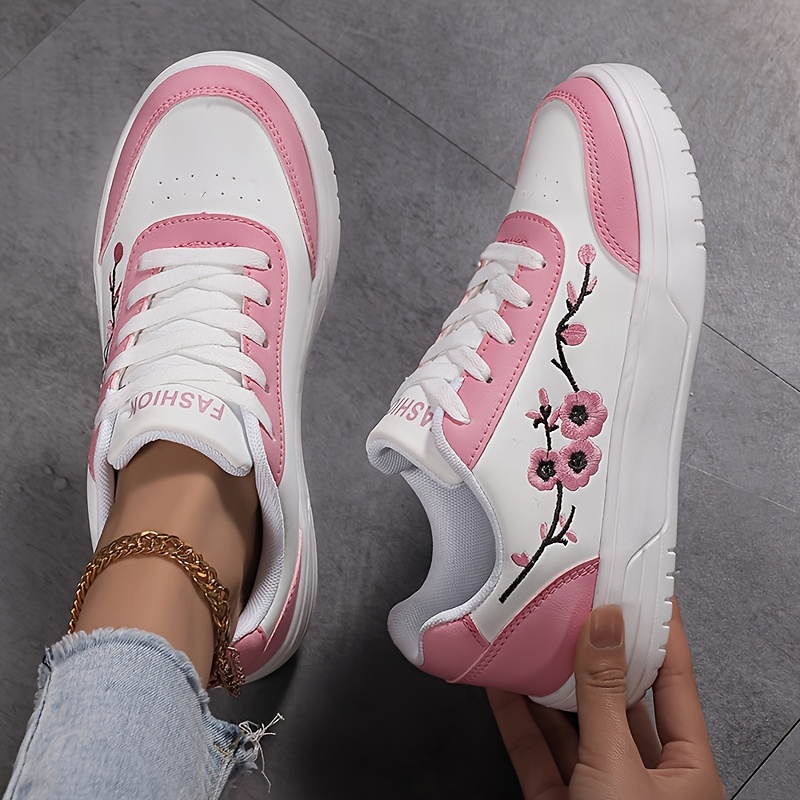 womens low top sneakers white pink floral lace shoes Temu Pakistan
