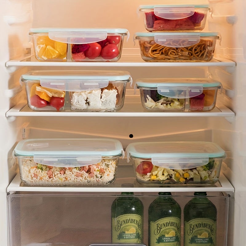 2pcs Set: Transparent Glass Insulated Heat- Lunch Box, Fruit Fresh-Keeping Container, High Borosilicate Rectangular Glass Bento Box, Multi-Grain Rice and Fat-Reduction Meal Container, Glass Storage Jars, Refrigerator-Safe Airtight Food Storage Boxes