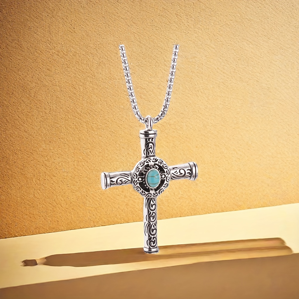 retro cross pendant necklace jewelry for men and women details 1