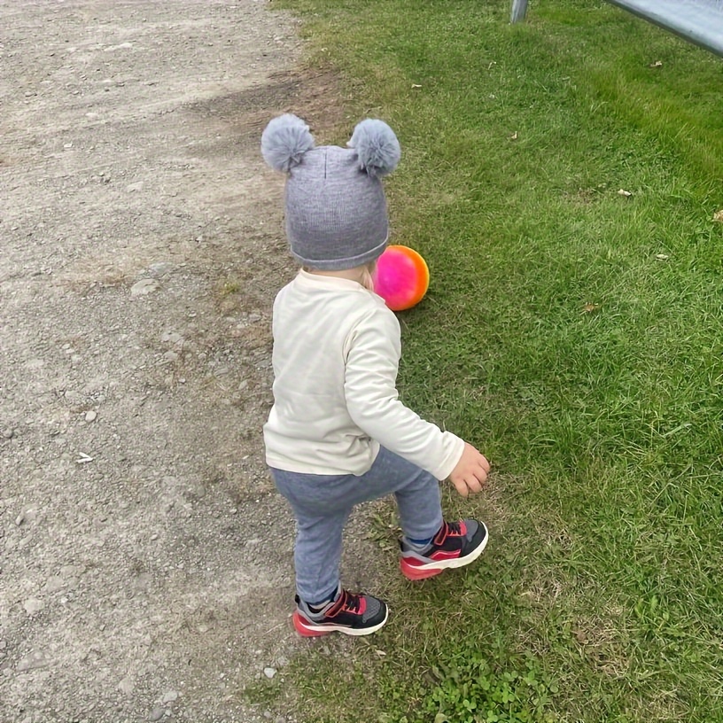 Winter Knitted Hat with Adorable Bear Ears & Pom-Pom - Stretchy Breathable Warm Beanie for Girls & Boys, Christmas Gift, White, Winter Hat, Festive Babywear, Cartoonish Cozy Style