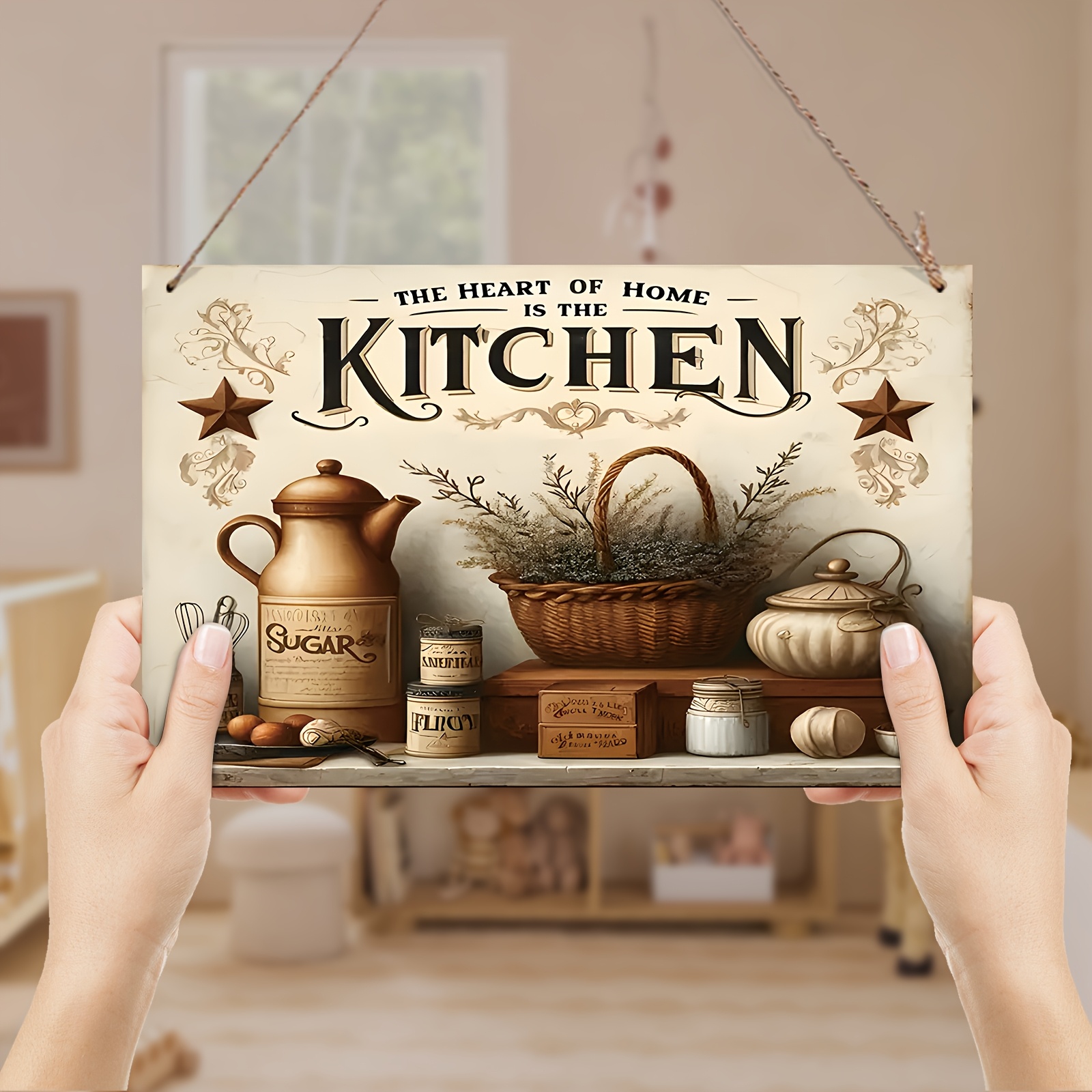 

Vintage " Of The Kitchen" Wooden Wall Decor Sign – -themed Hanging Ornament With Sugar, Spices & Utensils Design – High-quality Wooden Plaque For Home, Bedroom, Living Room, Or Study