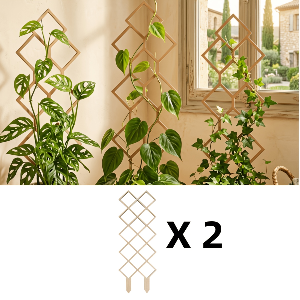 TEMU 【2個セット】高さ15.9インチの頑丈な植物フレーム、の中空パターン、鉢植えのつるや花のための垂直、省スペースの屋内・屋外ガーデニング